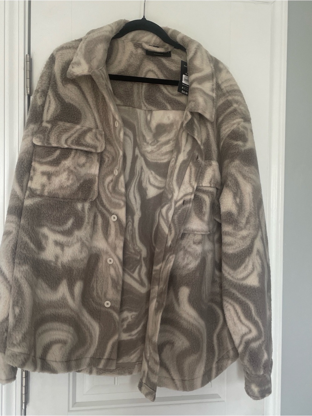 NWT No Boundaries Faux Sherpa Jacket XL Gray White Marble Cozy Fleece